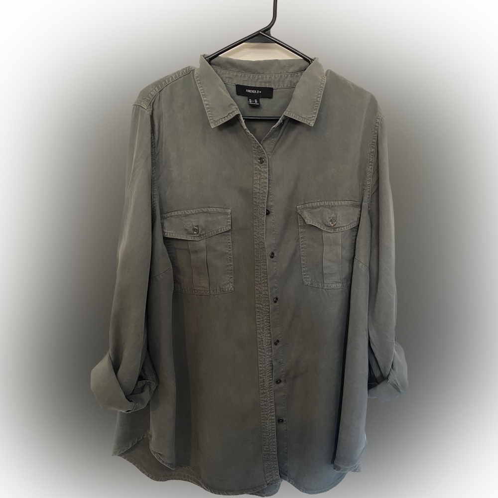 Long sleeve green soft button up shirt from forever 21